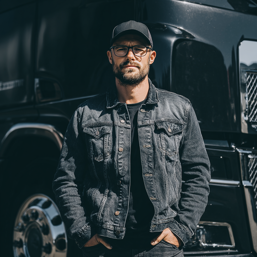A man standing in front of his semi truck hard worker
