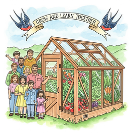 AI Created image of a diverse community growing food in a greenhouse to describe what the company will do during Series A