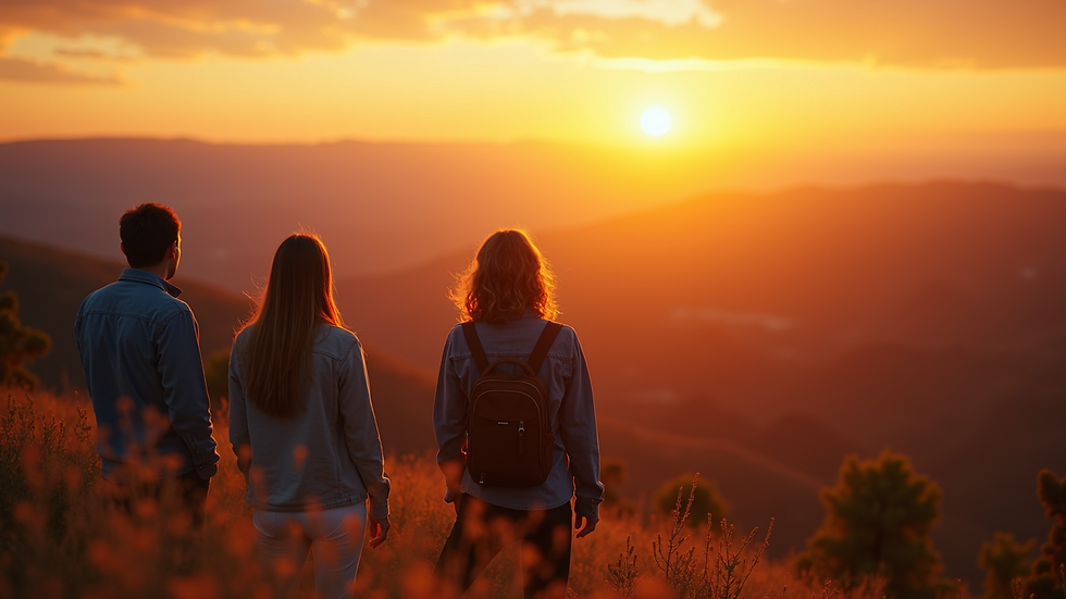 Eye-level view of a group enjoying a sunset on a scenic overlook