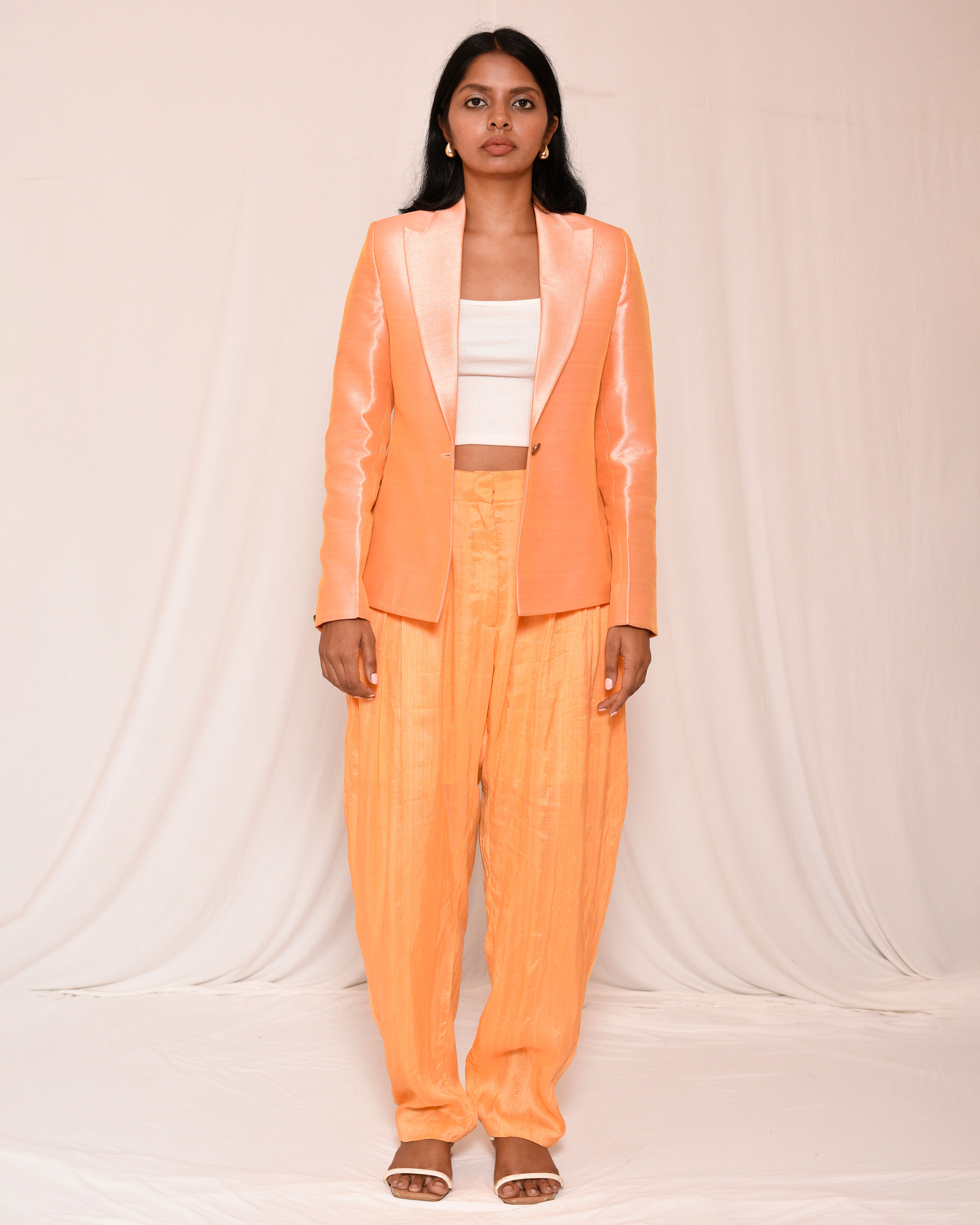 Peach Textured Silk Blazer and Dhoti Pants Set