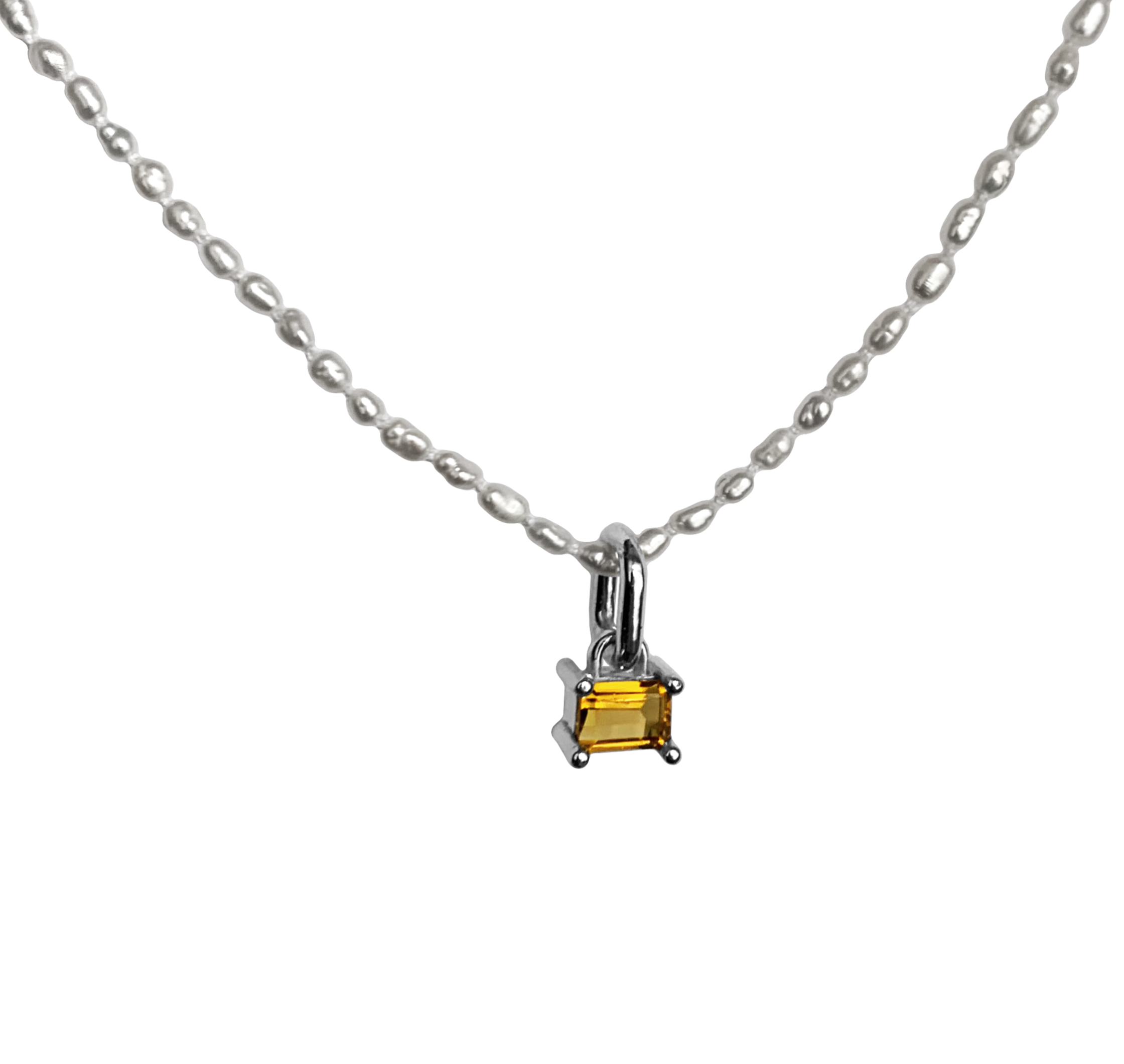 Colar pérola natural P com pg baguete