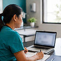 Healthcare staff attending virtual HIPAA training on laptop