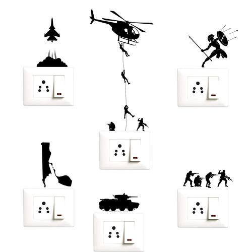 Simple War Sticker Soldiers Adventure Helicopter Gun War Sticker for Switch Panel Board ...