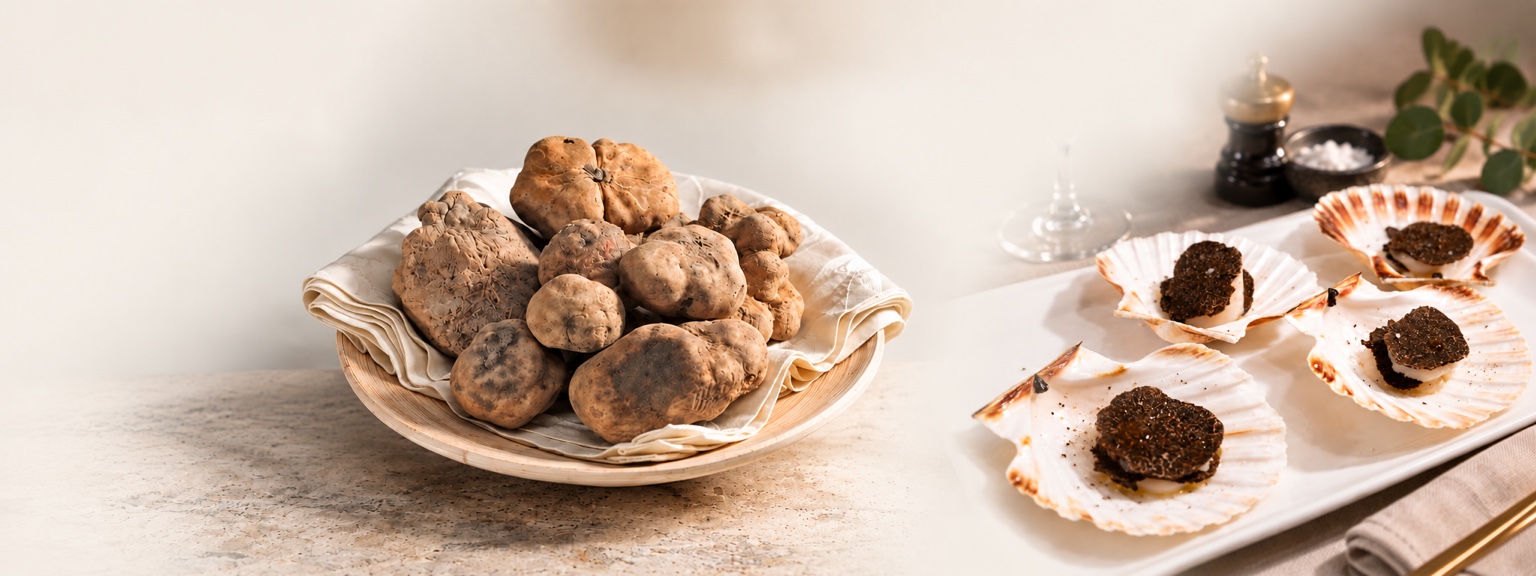 Panorama truffes blanches et Saint-Jacques à la truffe