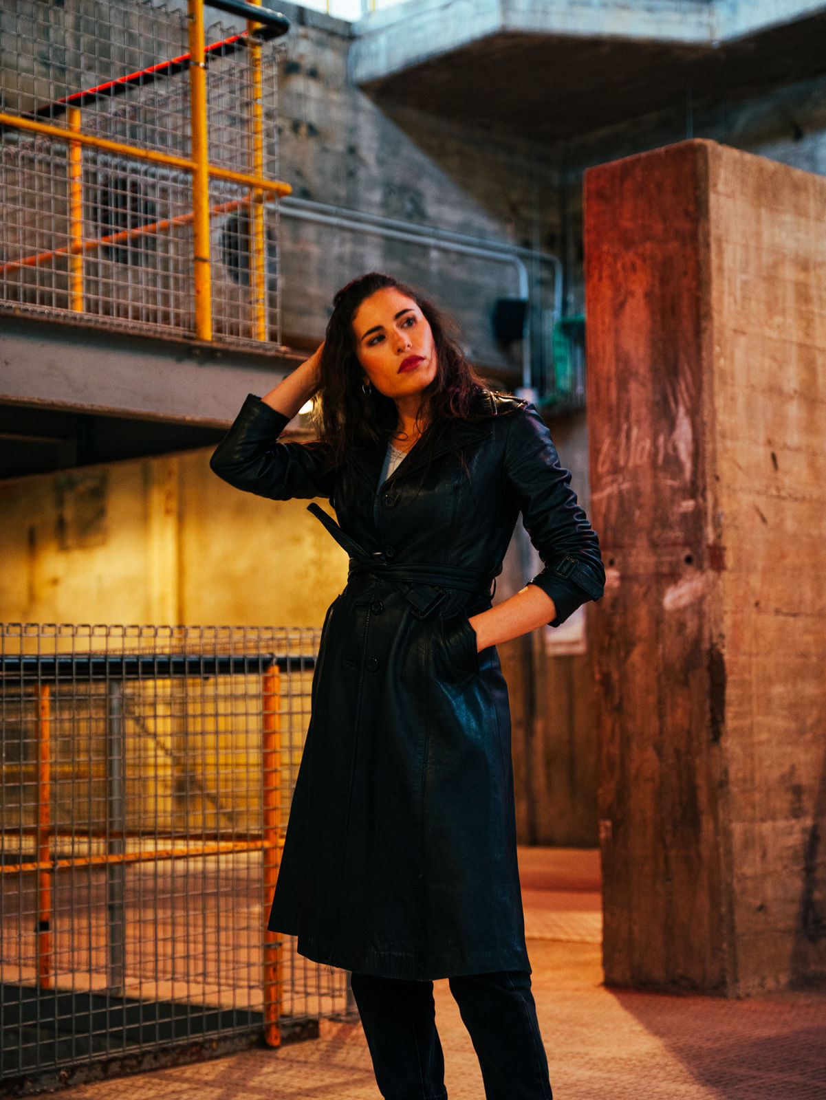 Vintage Black Leather Trench Coat