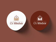Round circle Sticker mockup of CN Windsor Logo in white and maroon background.