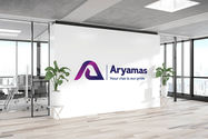 a white wall with a logo for Aryamas - Your rise is our pride