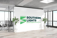 Southern Lights Business Support Services Pvt Ltd. Logo designing, Tamil Nadu with logo icon inspired by aurora australis or the southern lights at the south pole.