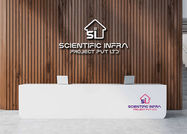 Scientific Infra Project Pvt Ltd Logo having house icon intergrated with letter S and I, placed on a wooden wall mockup to analyse 3D viability.