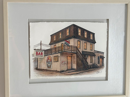 Hudson House bar illustration by Annie McNamara, Coastal Americana artwork inspired by Long Beach Island.