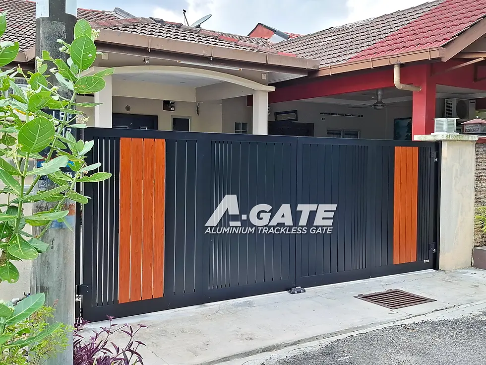 Agate trackless folding gate installation for a residential home in Puchong, Selangor.webp