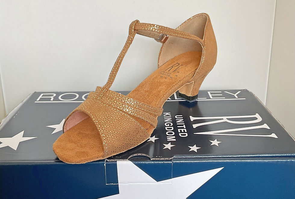 Thumbnail: RV Evie ladies dance shoe gold with low 1.2" spanish heel