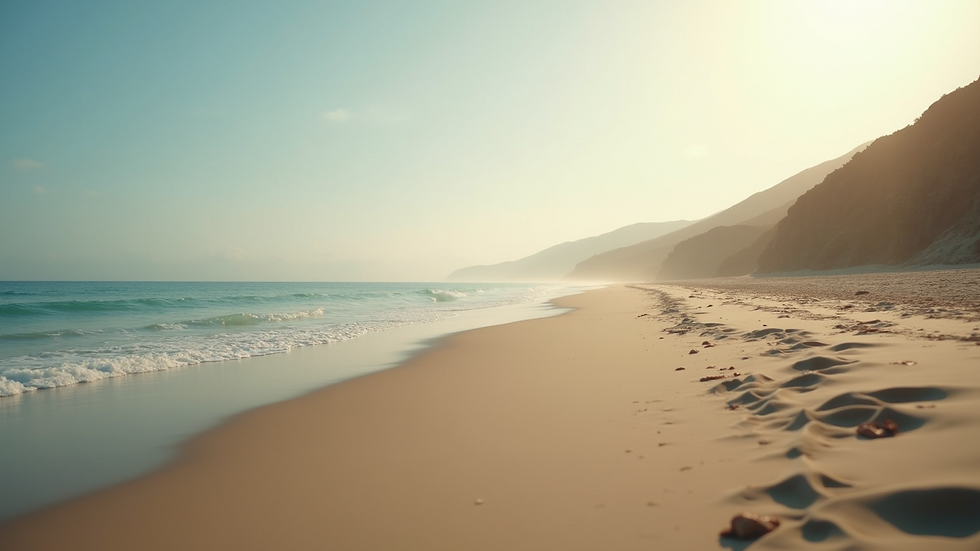 Wide angle view of a quiet beach with soft morning light