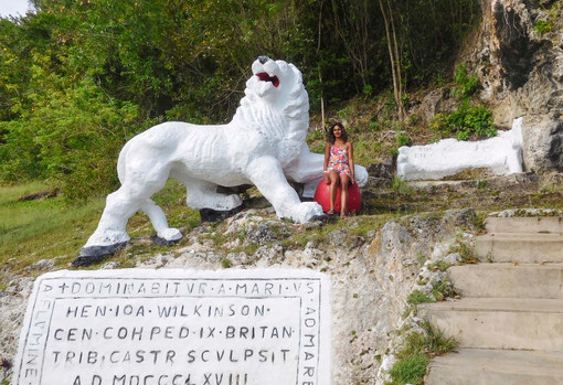 lion carving at Gun Hill, Barbados