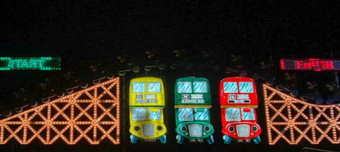 gameboy style light installation with buses Blackpool illuminations