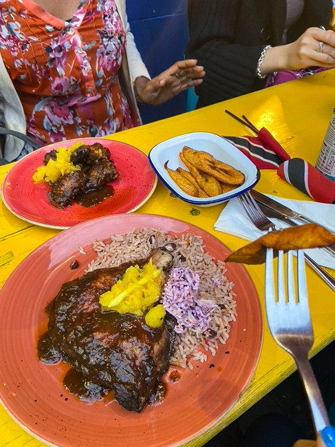 Caribbean meal served at Fish, Wings & Tings in Brixton village