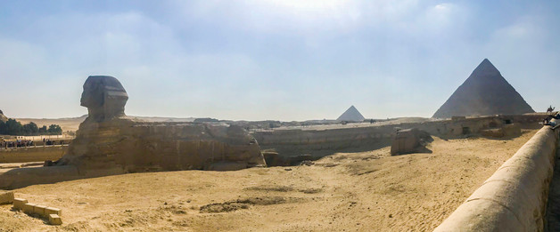 panoramic view of the sphinx and pyramids of Giza Egypt