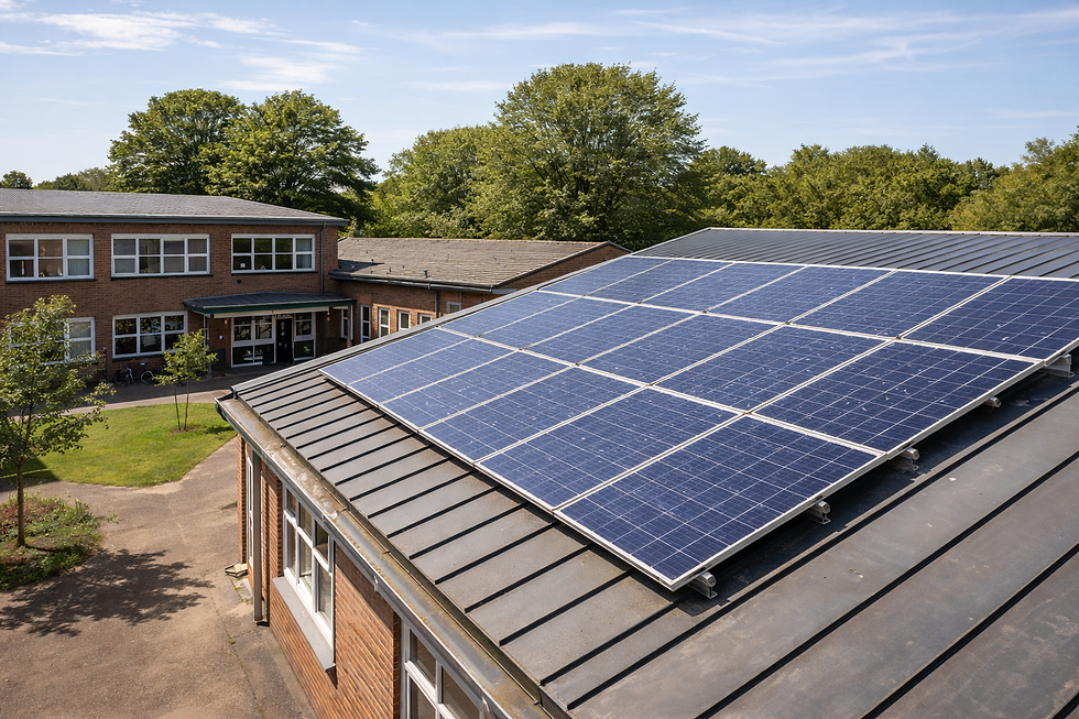 Solar PV panels installed on a school rooftop generating clean energy for the building