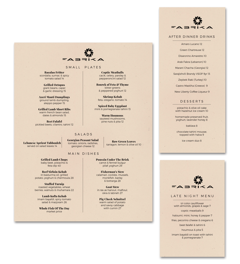brown paper restaurant menu suite