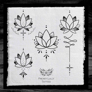 Tatouage dispo petits lotus ornementaux et dotwork