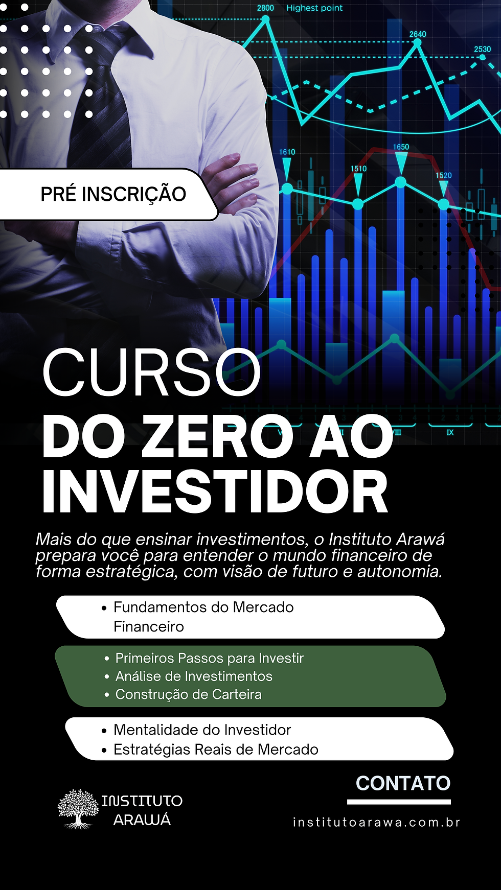 Instituto Arawá abre pré-inscrição para o curso Do Zero ao Investidor.