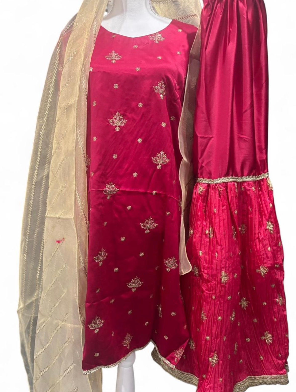 Pink & Gold Silk Gharara Suit