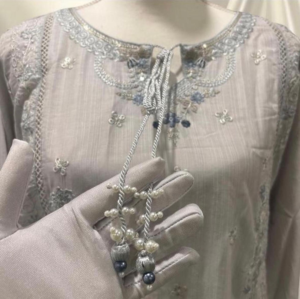 Thumbnail: Gray & Blue Embroidered 3 PC Suit