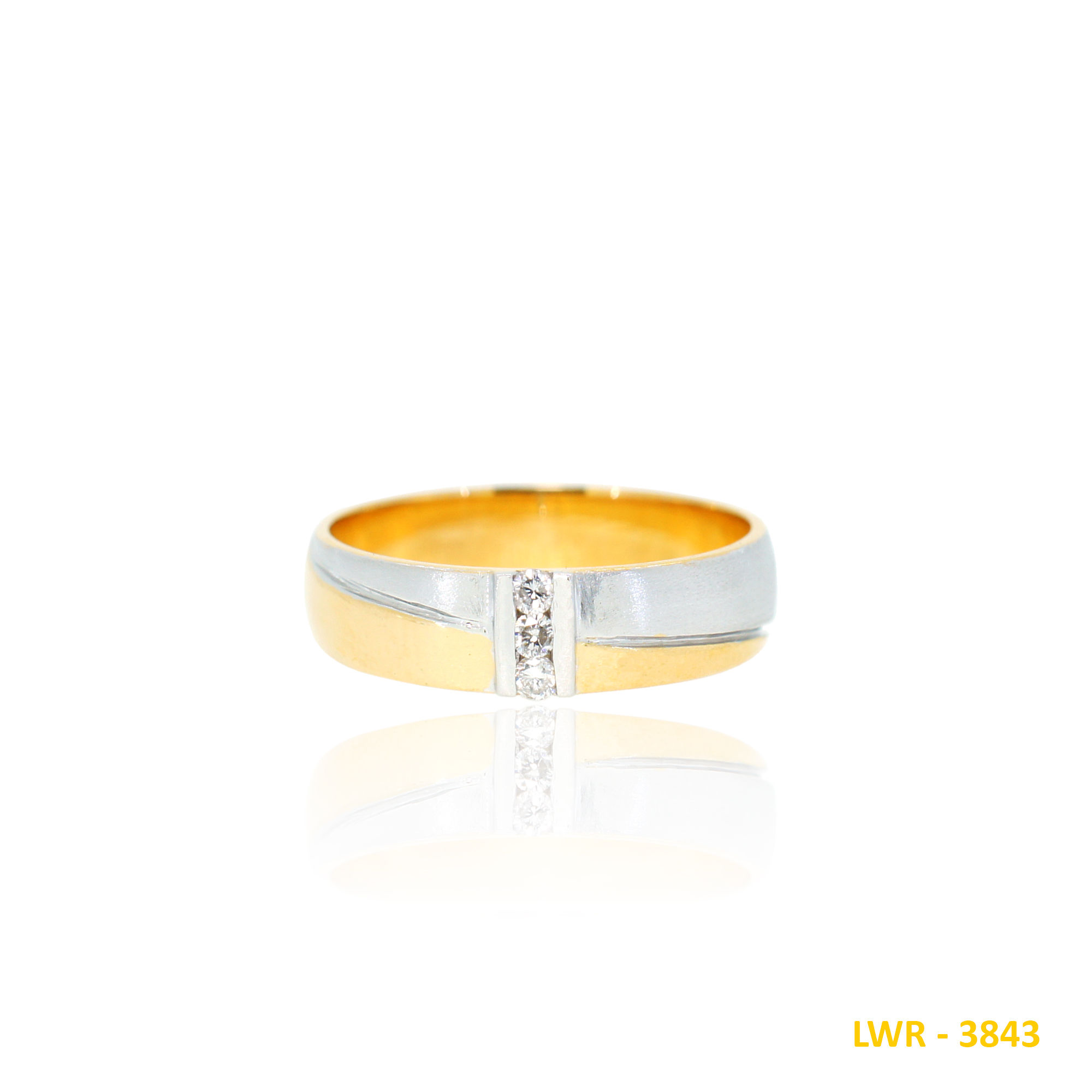 Two-Toned One-Sided Matte with Three Diamonds Wedding Ring