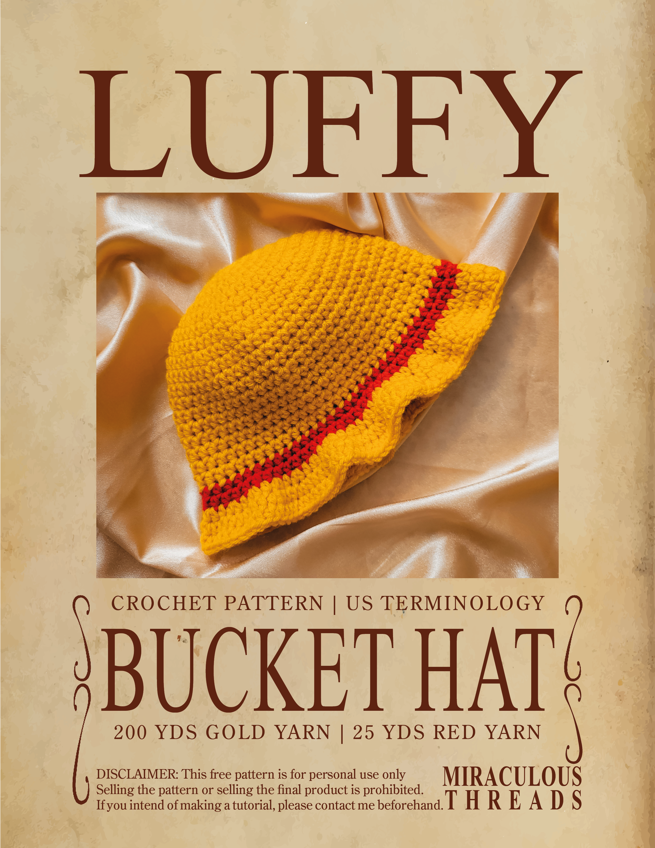 Luffy Bucket Hat Crochet Pattern