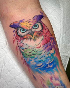 A watercolour owl tattoo