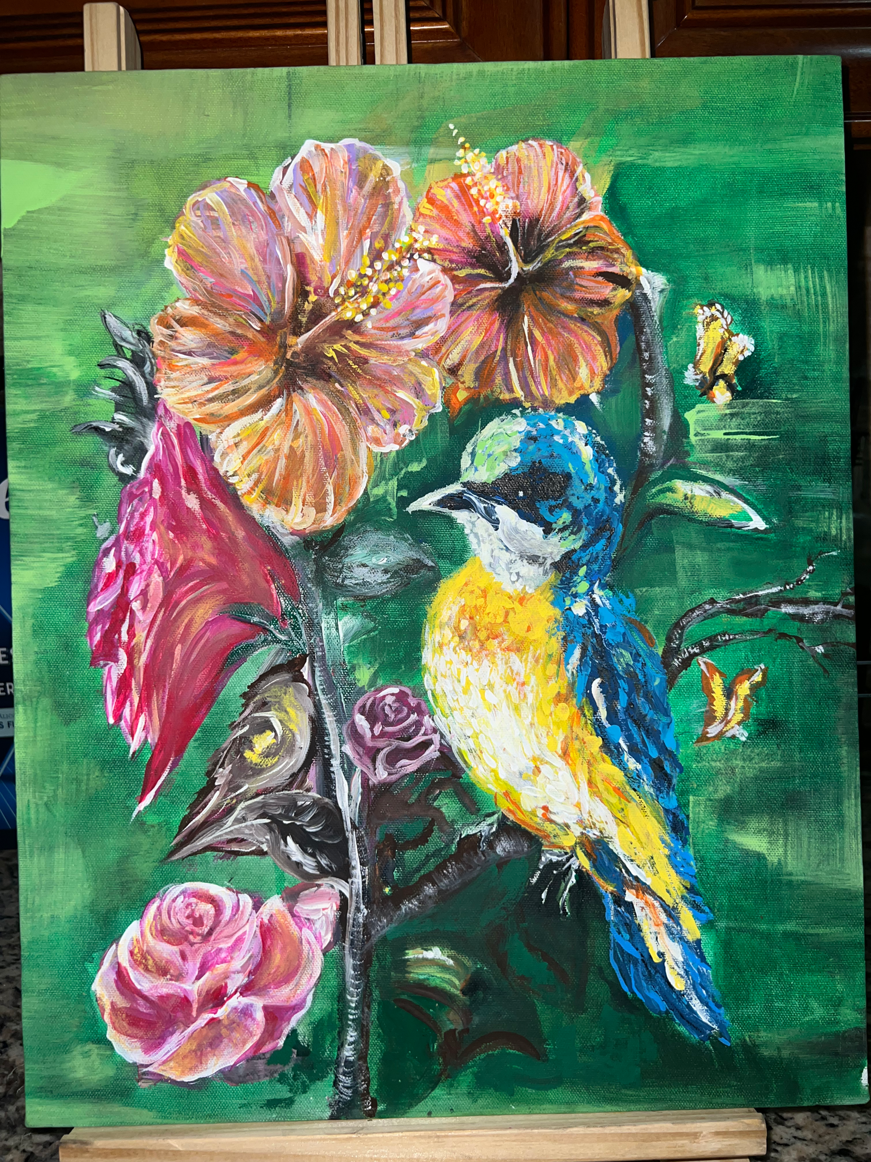 Bluebird & Tropical Blossoms