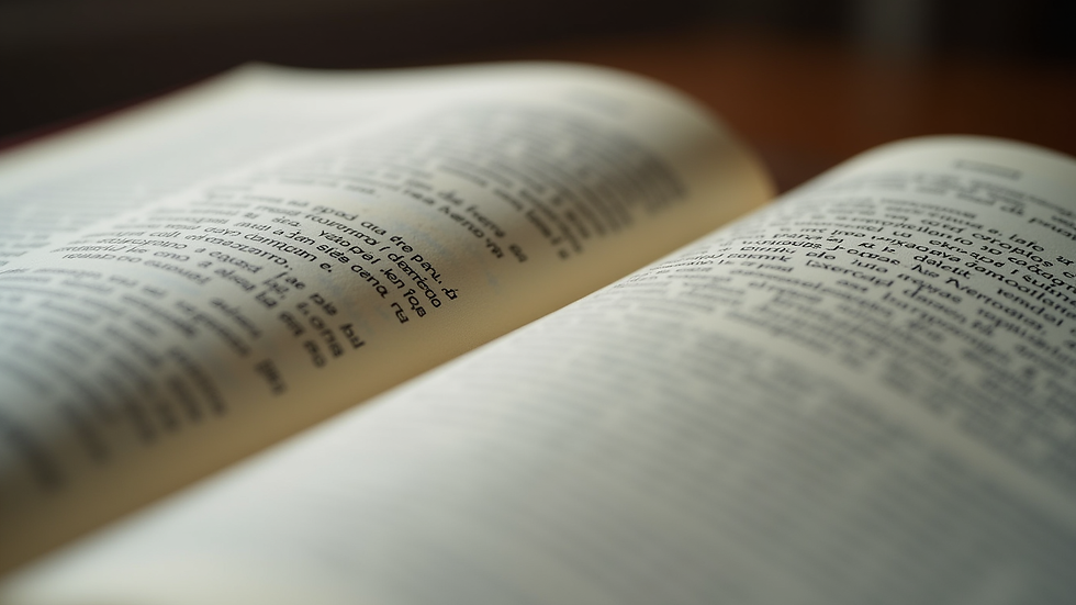 Close-up de livro aberto com páginas amareladas e texto legível