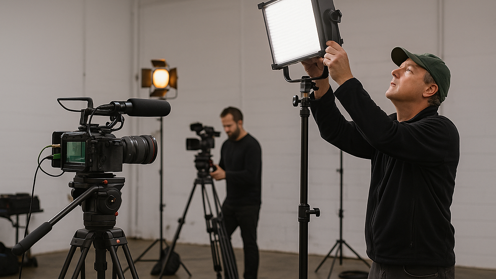 Setting up professional gear and lighting to ensure every shot is perfectly framed, lit, and ready for production.