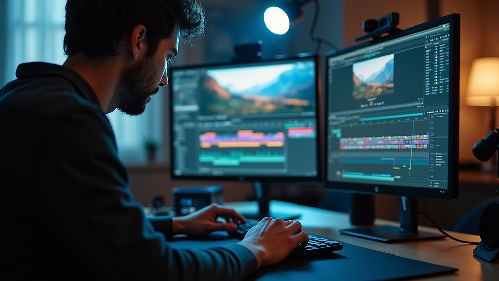 Close-up view of a video editor working on a timeline in editing software