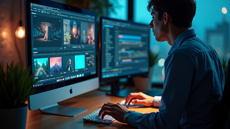 Close-up view of a video editor working on branding visuals on a computer screen