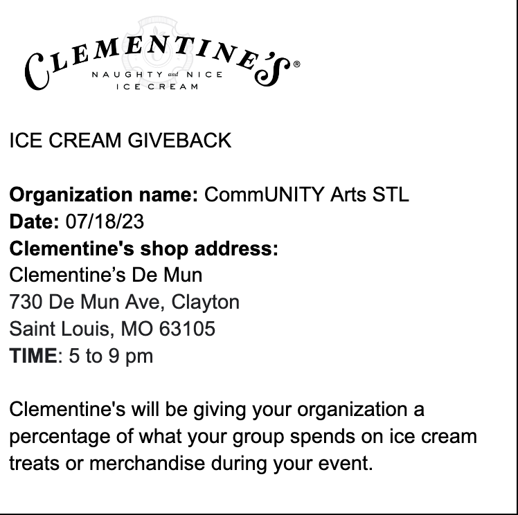 Clementine's Ice Cream Fundraiser