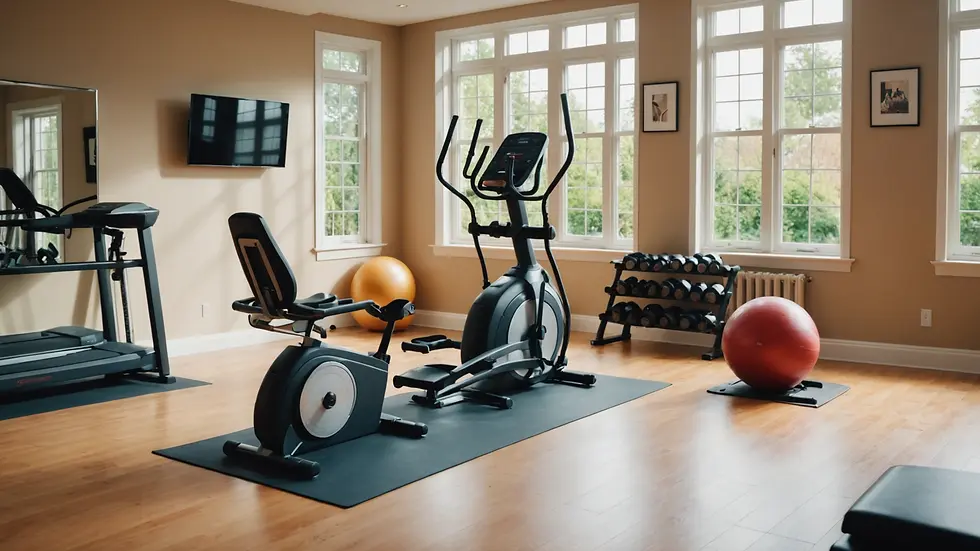 Eye-level view of exercise equipment in a home gym