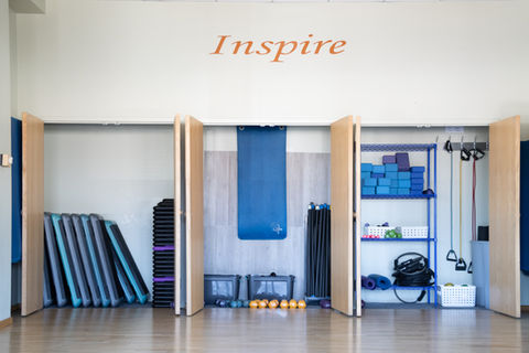 The group exercise room that hosts classes in yoga, pilates, zumba, and interval training classes.