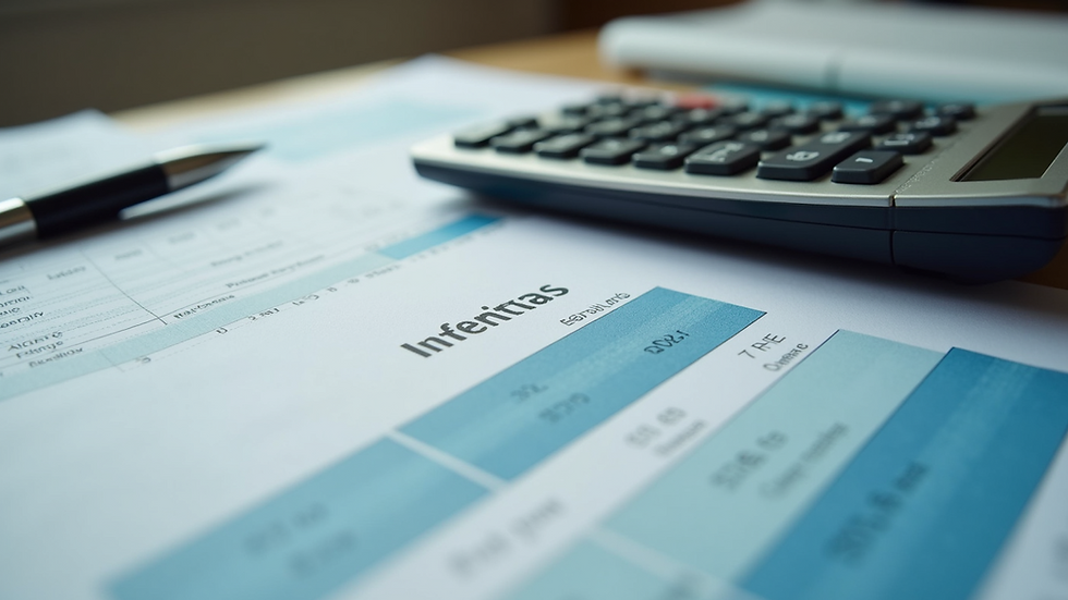 High angle view of a calculator and financial documents on a desk