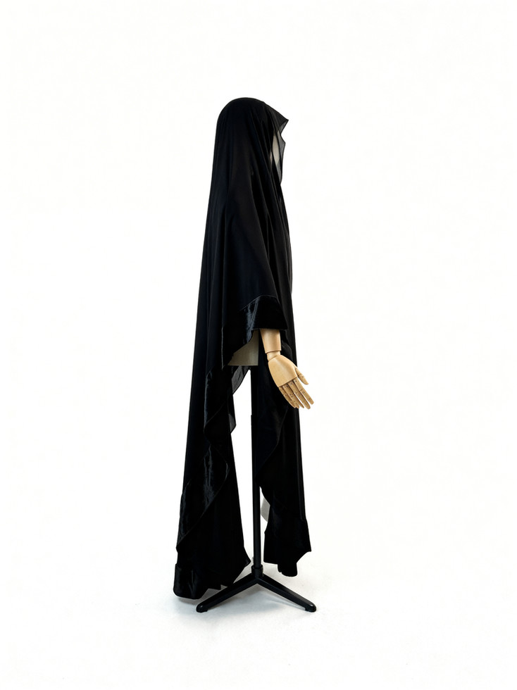 Breathable black chiffon hijab with velvet edges premium