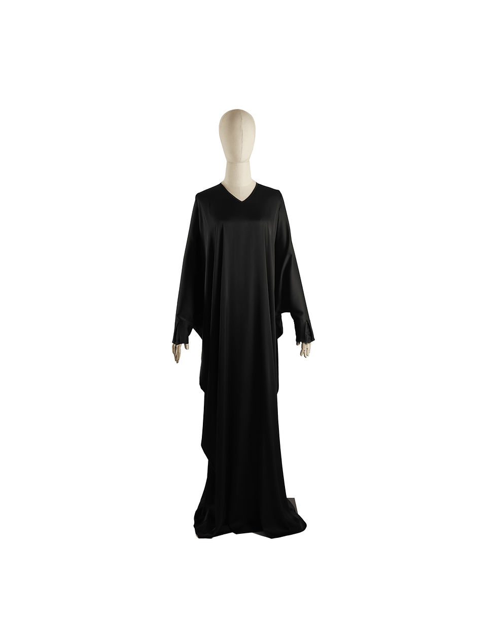 Black Silky Abaya Dress with sleeves for Muslim women