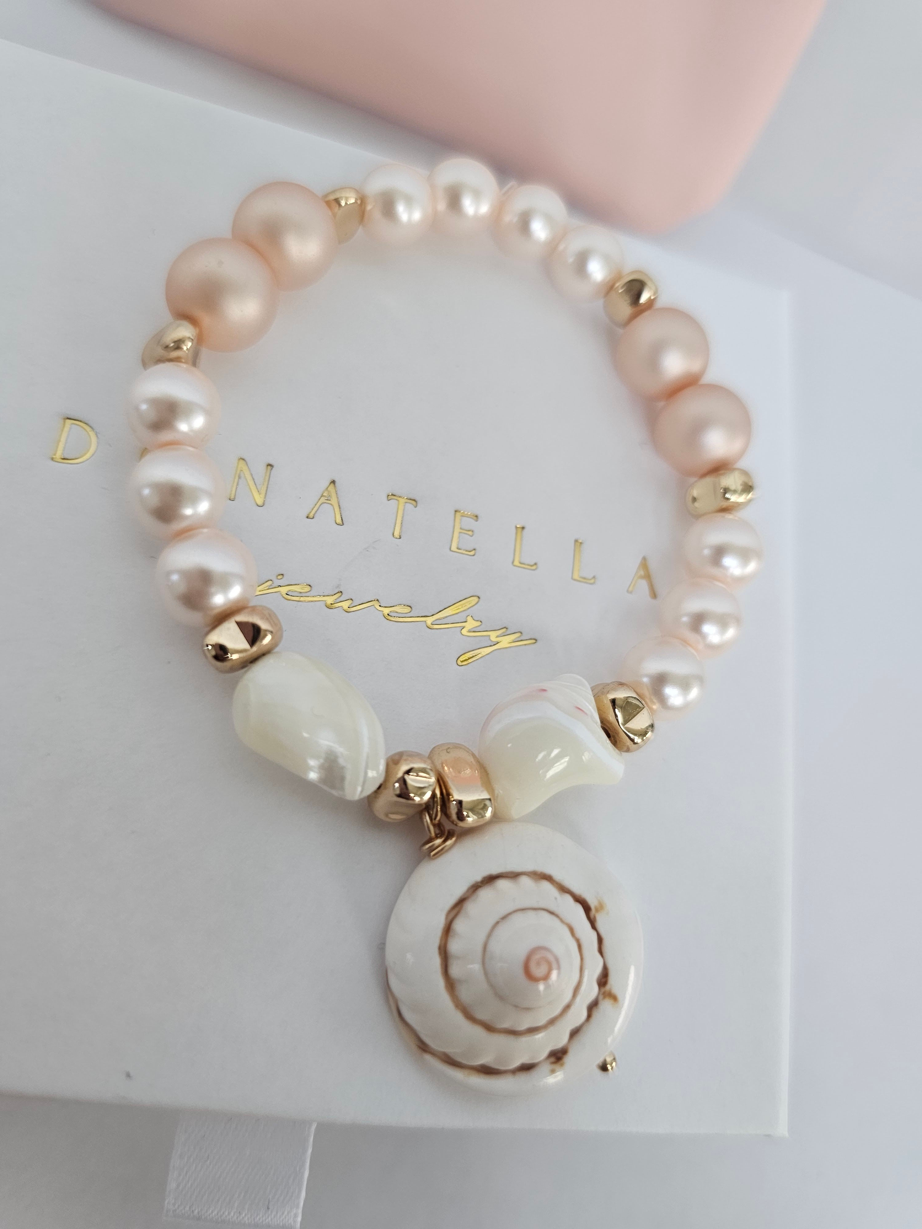 Natural pearl, shell elastic stackable bracelet by Donatella