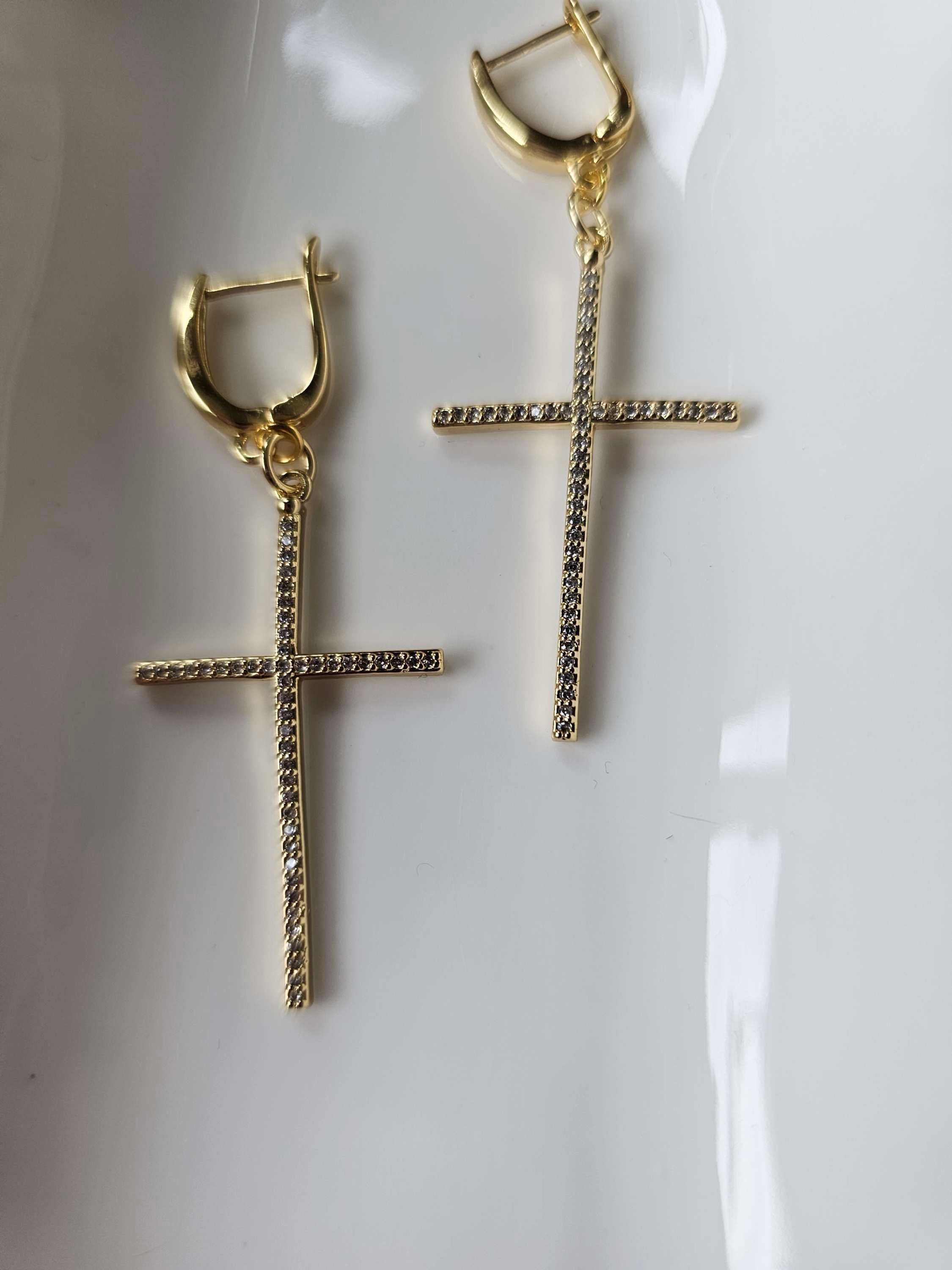 Gold pave Cross earrings by Donatella 