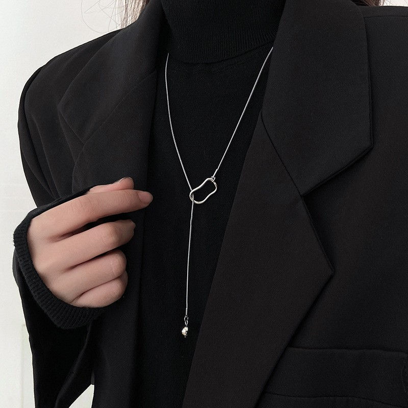 64cm Cool Adjustable Silver Color Sweater Chain Women's Long Design New Chinese