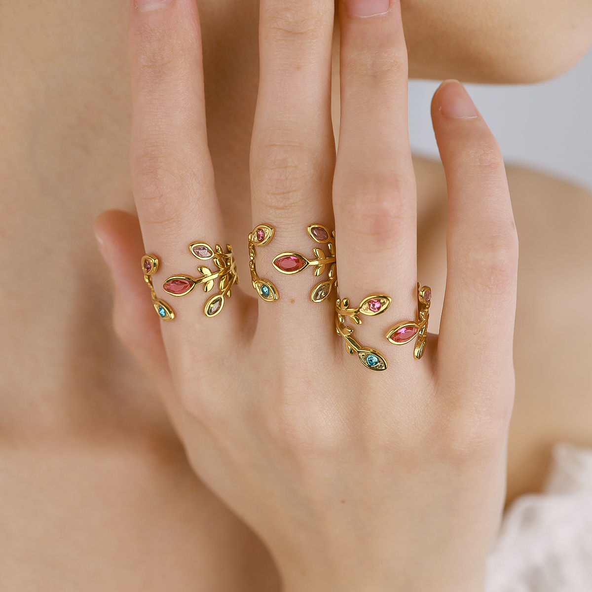 WILD & FREE Exquisite Luxury Crystal Stainless Steel Rings for Women 18K Gold Pl