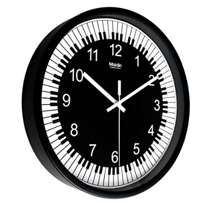 縮圖：鋼琴主題現代創意圓形12吋玻璃掛鐘