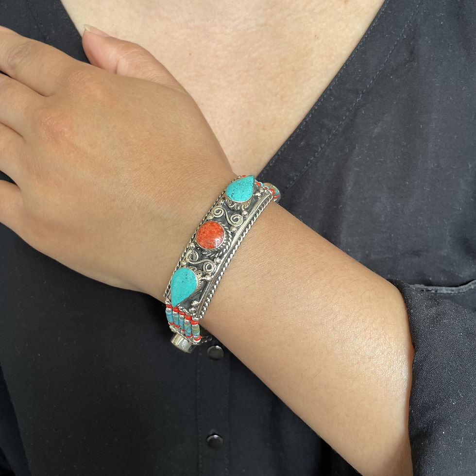 Bracelet Ethnique Tibétain Turquoise Corail Lapis-lazuli