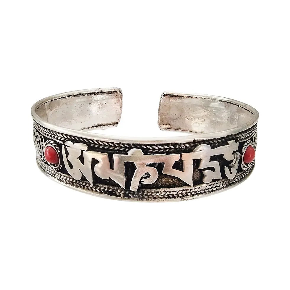 Bracelet Tibétain Om Mani Padme Hum Corail Argenté