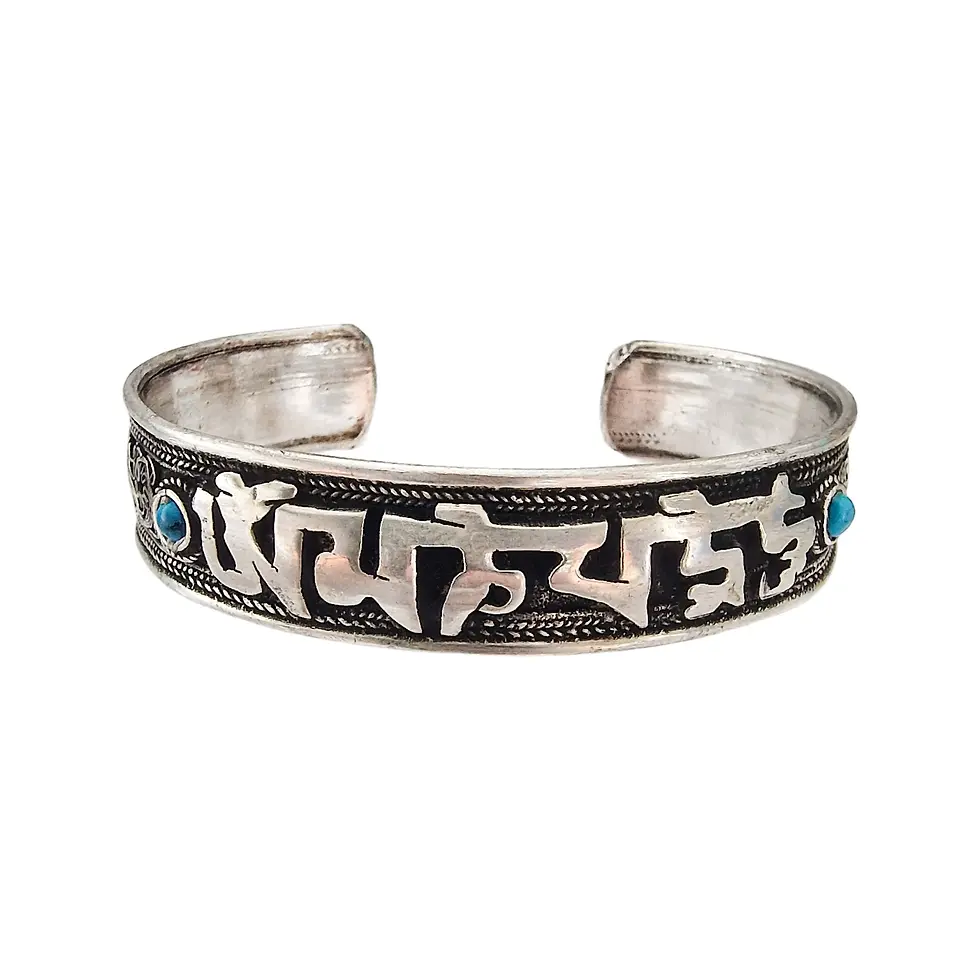 Bracelet Tibétain Om Mani Padme Hum Turquoise Argenté