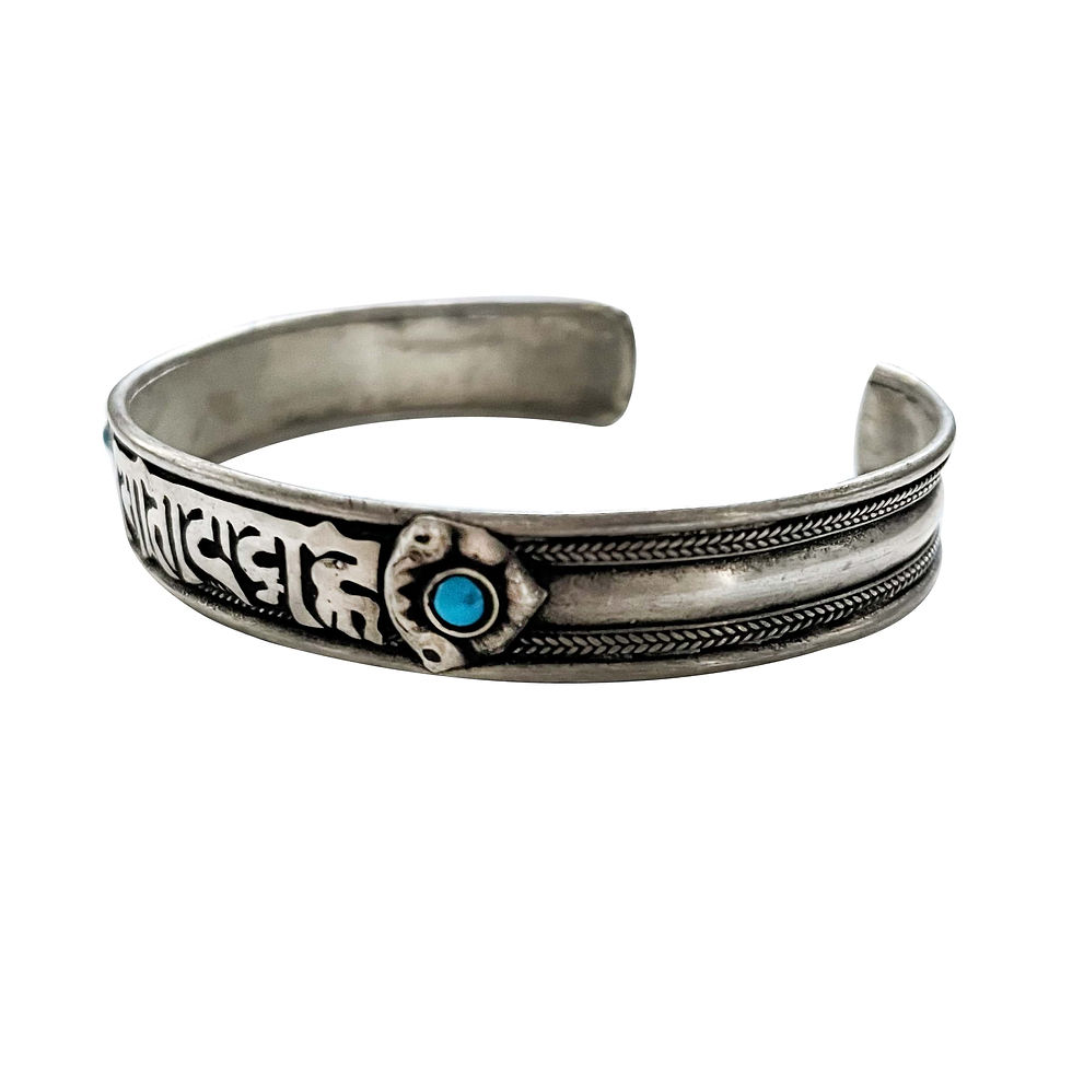 Thumbnail: Silver Tibetan Bracelet Om Mani Padme Hum Turquoise